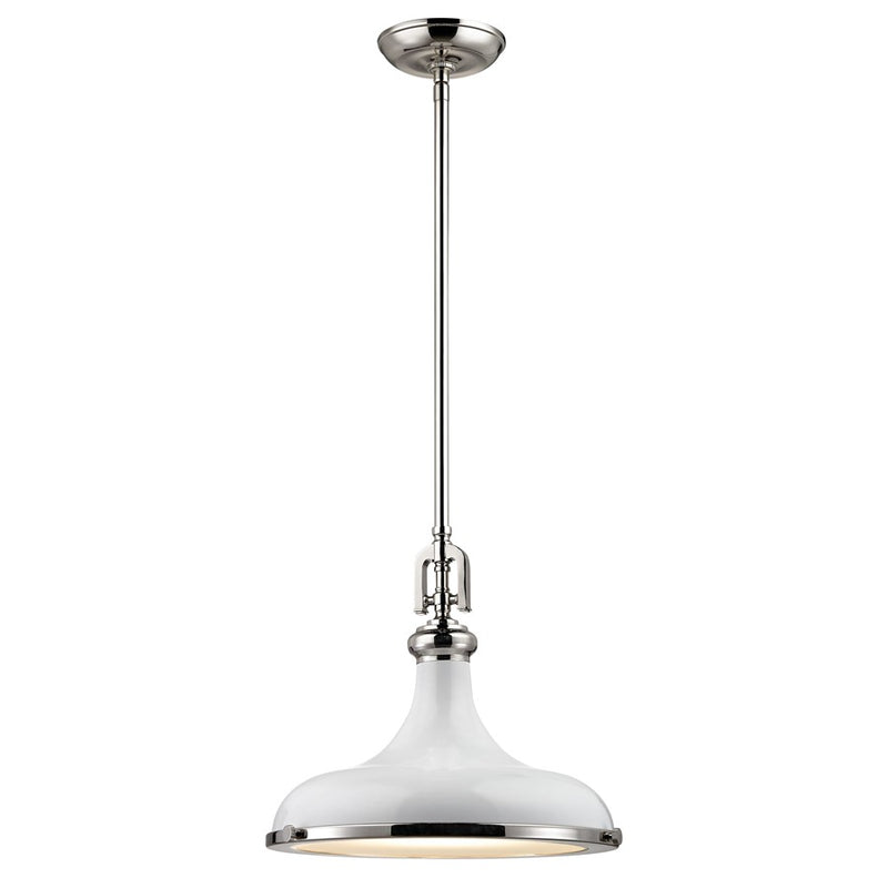 Atlas Lighting Rutherford 15in 1-Light Pendant | Transitional Gloss White and Polished Nickel Metal | Kitchen Island & Dining Room | Model CL11819-WH