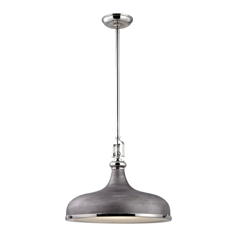 Atlas Lighting Rutherford 18in 1-Light Pendant | Transitional Weathered Zinc and Polished Nickel Metal | Kitchen Island & Dining | Model CL11820-SV