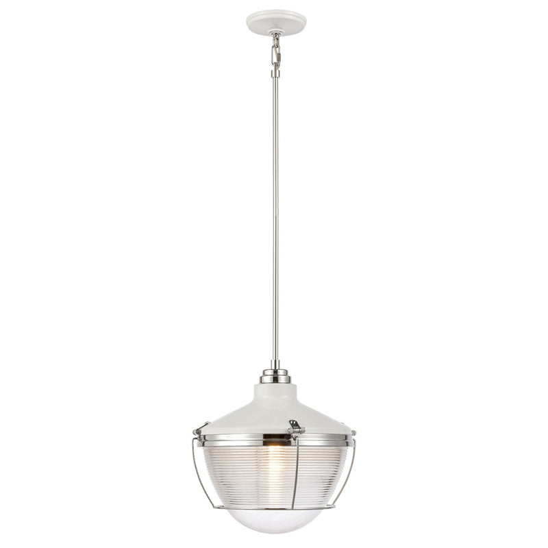 Atlas Lighting Seaway Passage 14in 1-Light Pendant | Transitional White and Polished Chrome Metal with Clear Glass | Kitchen | Model CL11823-WH
