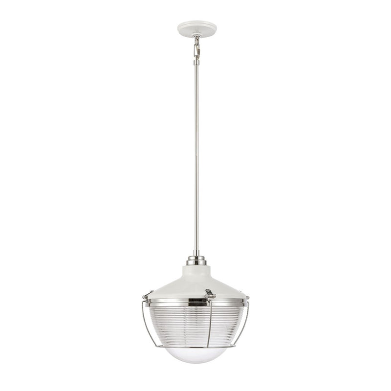 Atlas Lighting Seaway Passage 14in 1-Light Pendant | Transitional White and Polished Chrome Metal with Clear Glass | Kitchen | Model CL11823-WH