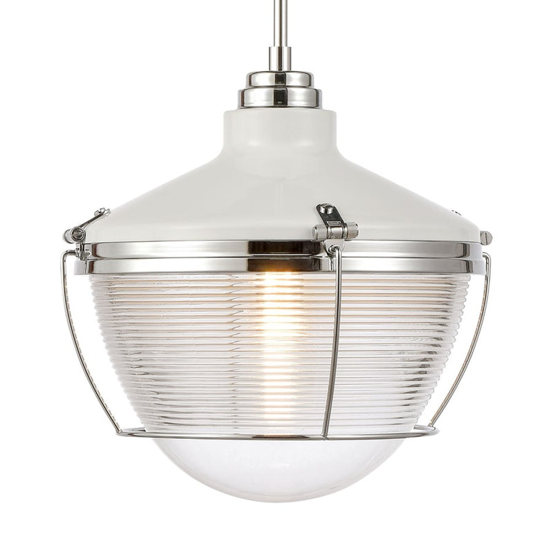 Atlas Lighting Seaway Passage 14in 1-Light Pendant | Transitional White and Polished Chrome Metal with Clear Glass | Kitchen | Model CL11823-WH