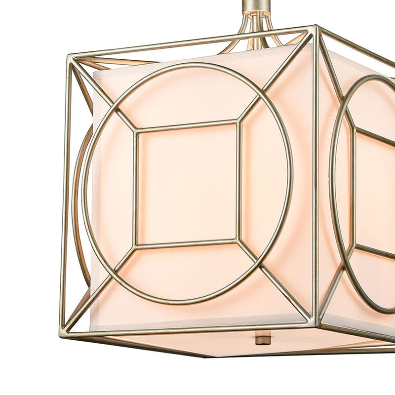 Atlas Lighting Shaftsbury Square 14in 3-Light Pendant | Transitional Antique Silver Metal and White Fabric | Living Room & Bedroom | Model CL11824-SV