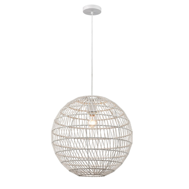 Atlas Lighting Simoom 19in 1-Light Pendant | White Metal and White Rope | Kitchen Island & Dining Room | 19 x 19 x 19 in | Model CL11825-WH