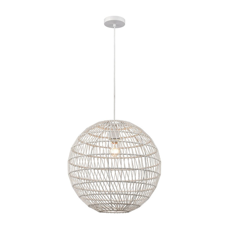 Atlas Lighting Simoom 19in 1-Light Pendant | White Metal and White Rope | Kitchen Island & Dining Room | 19 x 19 x 19 in | Model CL11825-WH