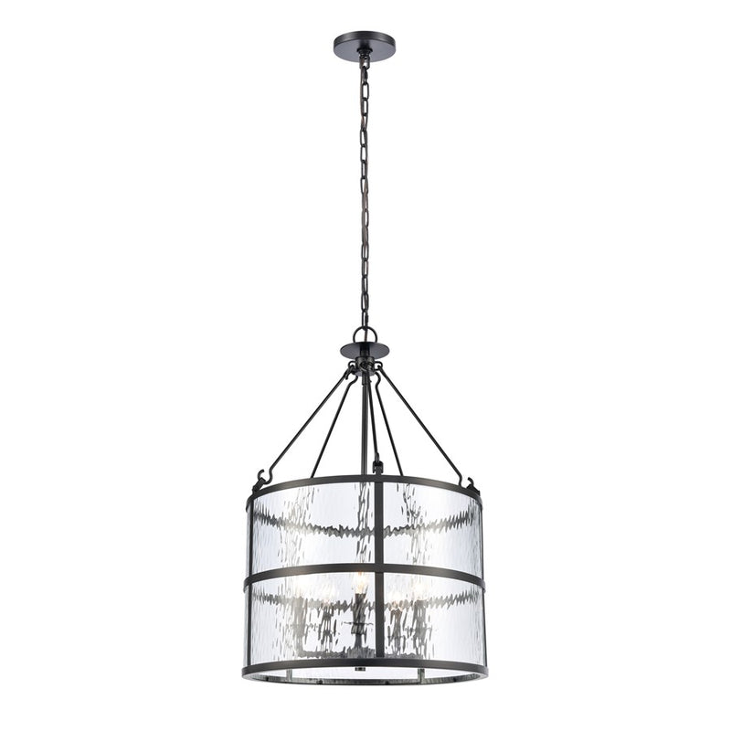 Atlas Lighting Solace 18in 5-Light Pendant | Matte Black Metal and Clear Ripple Glass | Dining Room & Kitchen Island | Model CL11827-BK