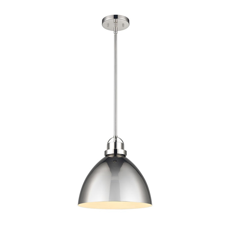 Atlas Lighting Somerville 12in 1-Light Pendant | Polished Nickel Metal Dome | Kitchen Island & Dining Room | 12 x 12 x 12 in | Model CL11828-NK