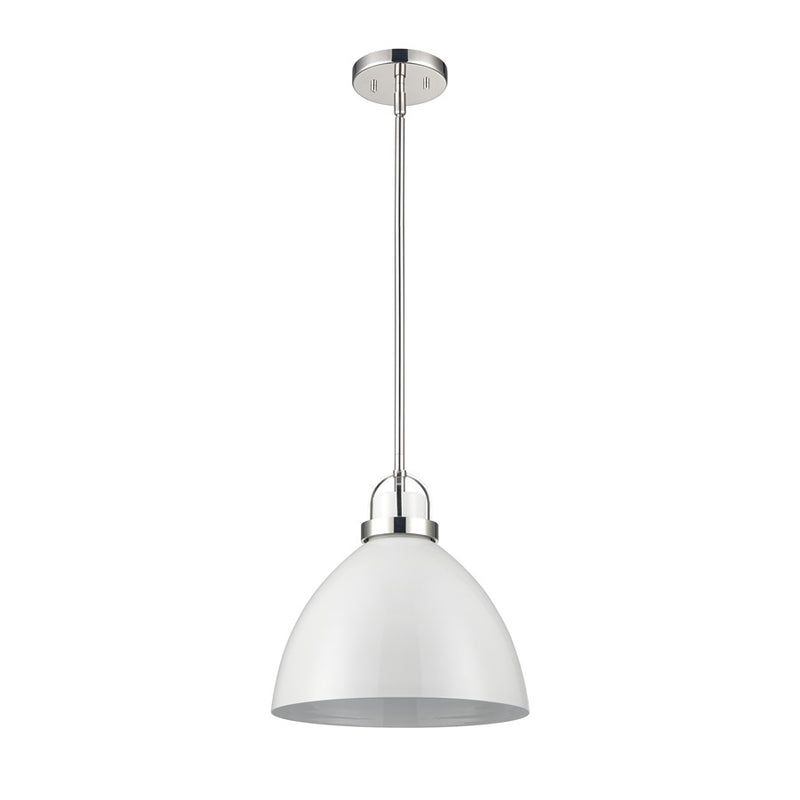Atlas Lighting Somerville 12in 1-Light Pendant | Transitional Gloss White and Polished Nickel Metal | Kitchen Island & Dining | Model CL11828-WH1