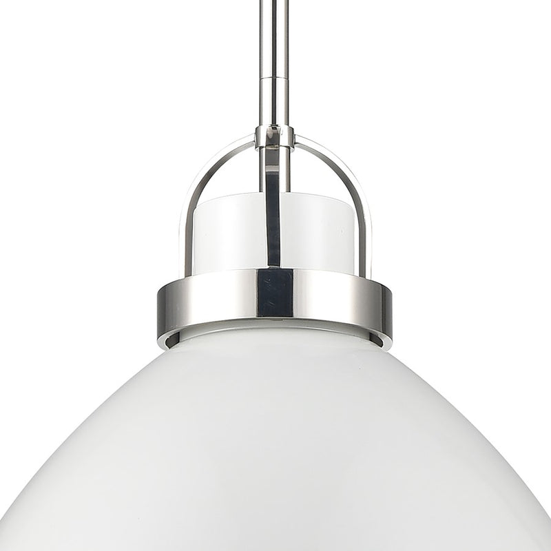 Atlas Lighting Somerville 12in 1-Light Pendant | Transitional Gloss White and Polished Nickel Metal | Kitchen Island & Dining | Model CL11828-WH1