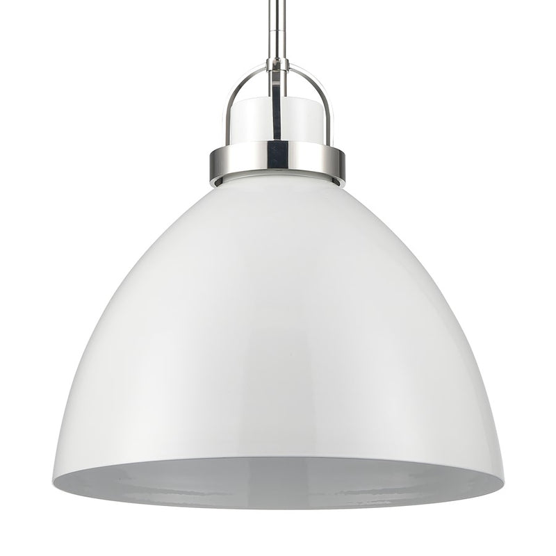 Atlas Lighting Somerville 12in 1-Light Pendant | Transitional Gloss White and Polished Nickel Metal | Kitchen Island & Dining | Model CL11828-WH1