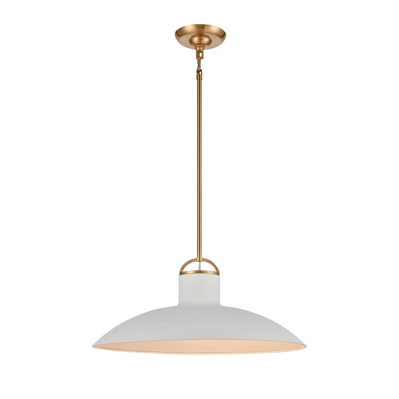 Atlas Lighting Surf 20in 1-Light Pendant | Modern Textured White and Satin Brass Metal | Kitchen Island & Dining Room | Model CL11831-WH