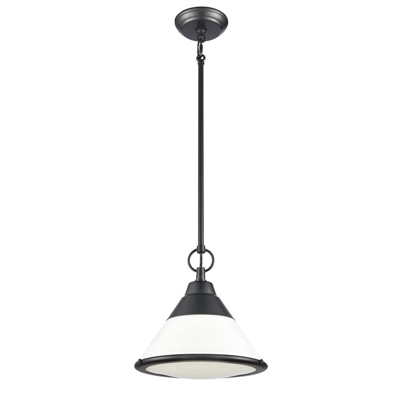 Atlas Lighting Sven 12in 1-Light Pendant | Transitional Matte Black and White Glass | Kitchen Island & Dining Room | Model CL11832-BK