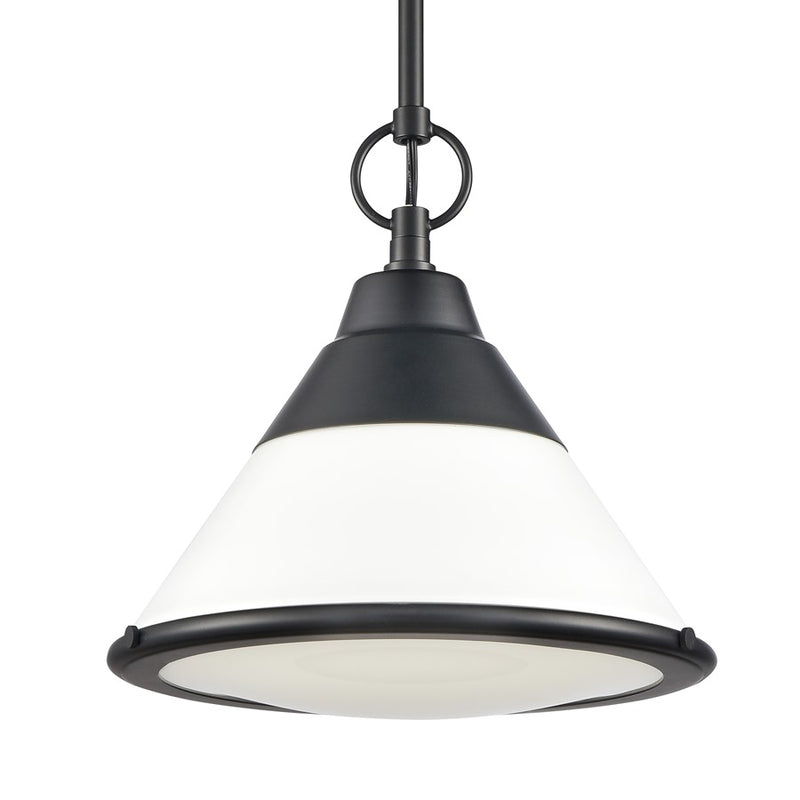 Atlas Lighting Sven 12in 1-Light Pendant | Transitional Matte Black and White Glass | Kitchen Island & Dining Room | Model CL11832-BK