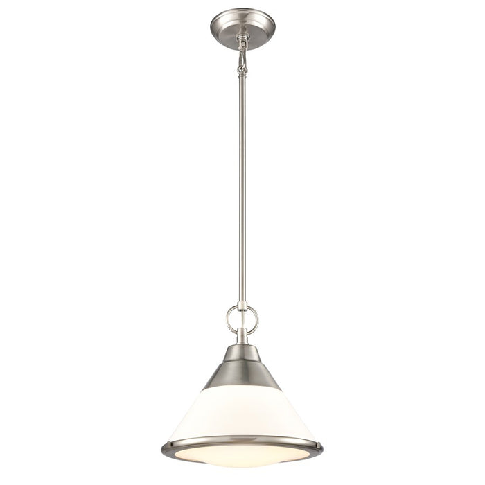 Atlas Lighting Sven 12'' Wide 1Lt Pendant, Satin Nickel/White