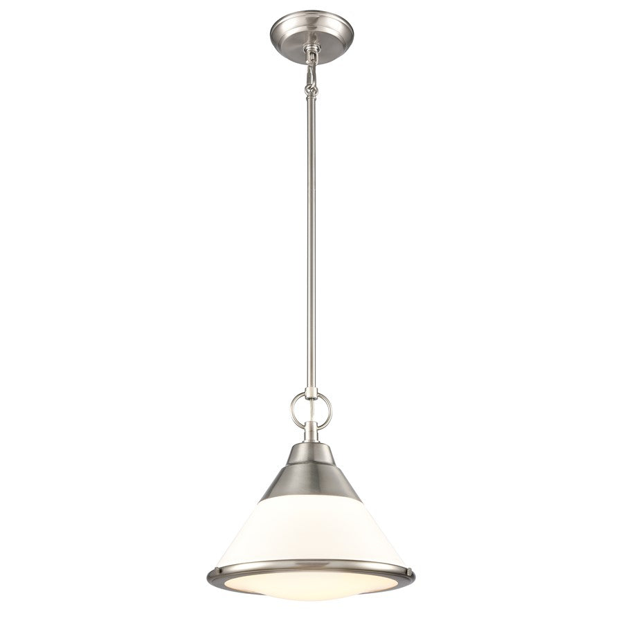 Atlas Lighting Sven 12'' Wide 1Lt Pendant, Satin Nickel/White