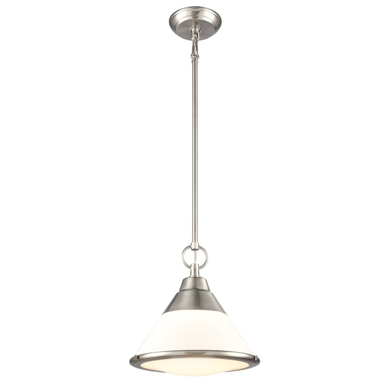 Atlas Lighting Sven 12in 1-Light Pendant | Transitional Satin Nickel and White Glass | Kitchen Island & Dining Room | Model CL11832-NK