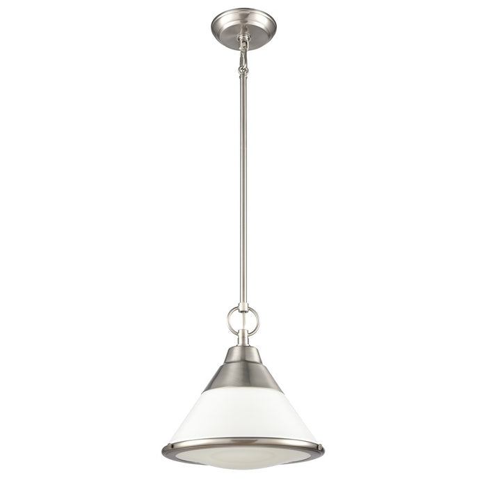 Atlas Lighting Sven 12'' Wide 1Lt Pendant, Satin Nickel/White