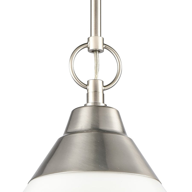 Atlas Lighting Sven 12in 1-Light Pendant | Transitional Satin Nickel and White Glass | Kitchen Island & Dining Room | Model CL11832-NK