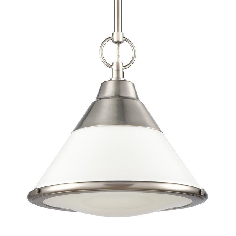 Atlas Lighting Sven 12in 1-Light Pendant | Transitional Satin Nickel and White Glass | Kitchen Island & Dining Room | Model CL11832-NK