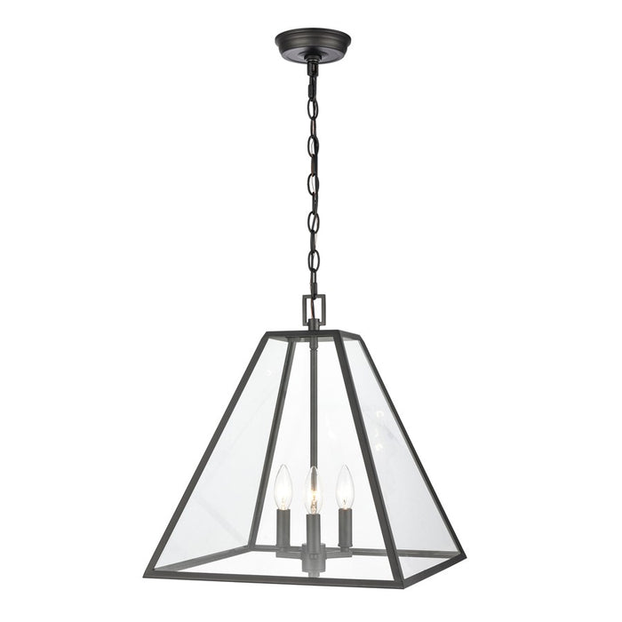 Atlas Lighting Tangent 16'' Wide 3Lt Pendant, Matte black/Clear