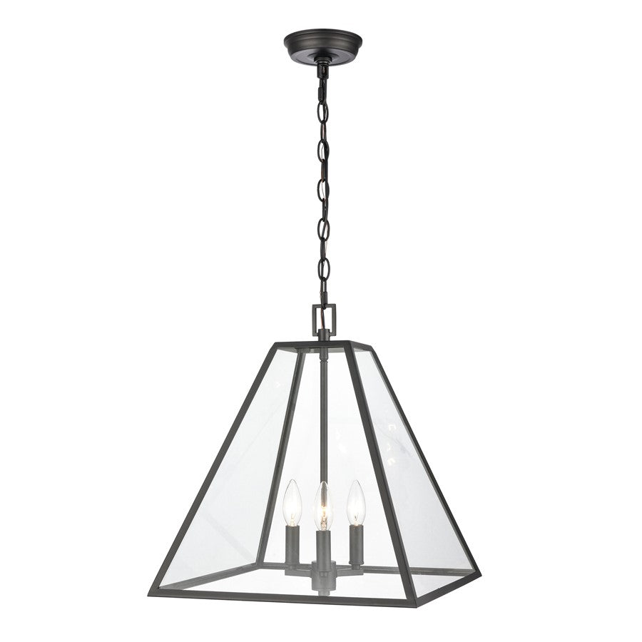 Atlas Lighting Tangent 16'' Wide 3Lt Pendant, Matte black/Clear