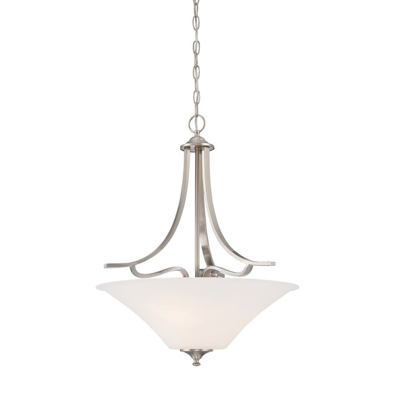 Atlas Lighting Treme 20in 3-Light Pendant | Traditional Brushed Nickel and White Glass | Kitchen Island & Dining Room | Model CL11837-NK
