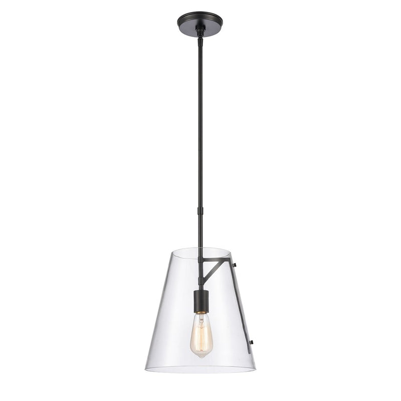 Atlas Lighting Trustle 11in 1-Light Pendant | Modern Industrial Matte Black and Clear Glass | Kitchen Island & Dining Room | Model CL11839-BK