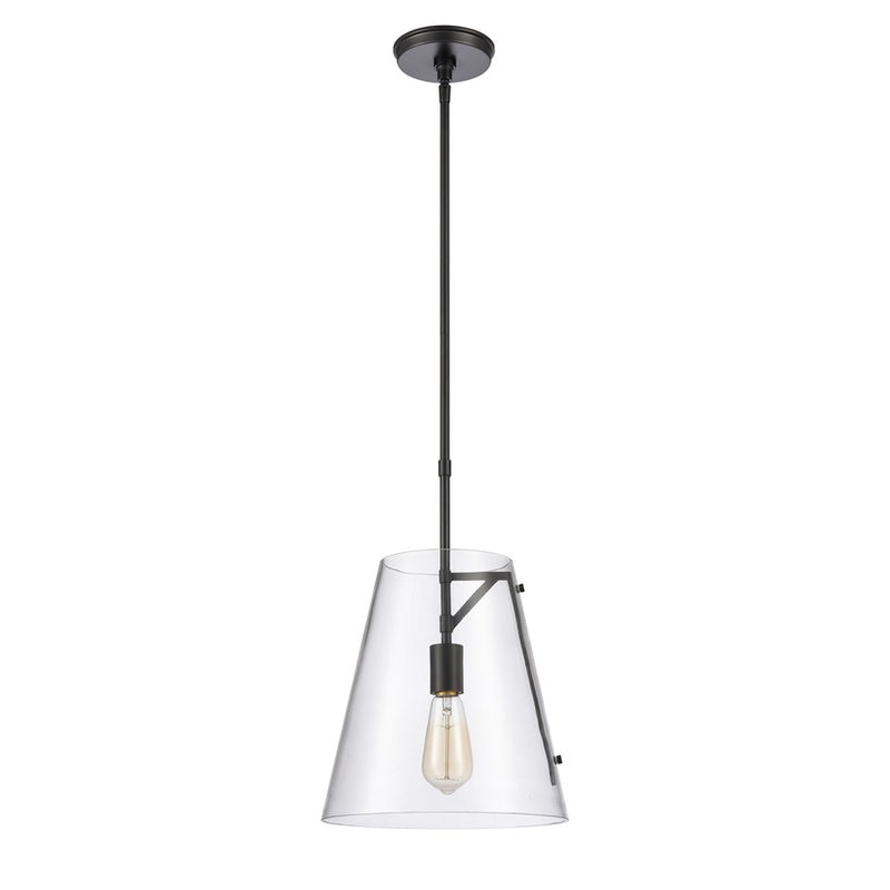 Atlas Lighting Trustle 11'' Wide 1Lt Pendant, Matte Black/Clear