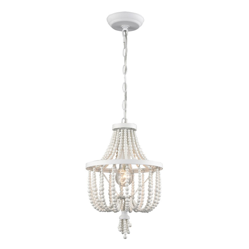 Atlas Lighting Virgin Queen 10in 1-Light Mini Pendant | Transitional White and Wood/Bamboo | Kitchen Island & Dining Room | Model CL11843-WH