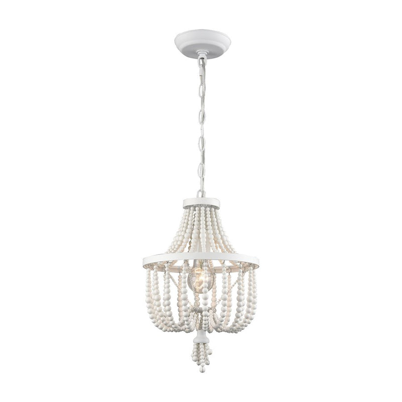 Atlas Lighting Virgin Queen 10in 1-Light Mini Pendant | Transitional White and Wood/Bamboo | Kitchen Island & Dining Room | Model CL11843-WH