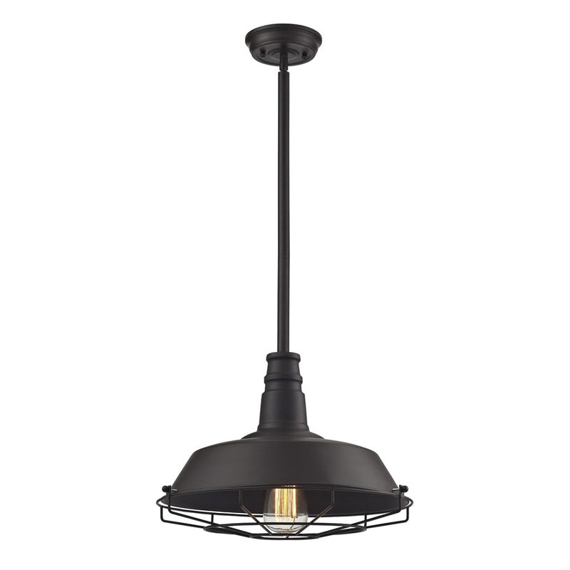 Atlas Lighting Warehouse Pendant 15in 1-Light Pendant | Industrial Oil Rubbed Bronze and Metal | Kitchen Island & Dining Room | Model CL11844-BZ