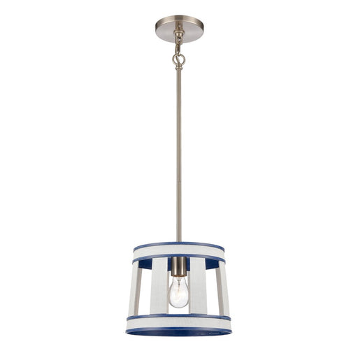 Atlas Lighting White Burlap 10'' Wide 1Lt Pendant, Ocean Blue/White