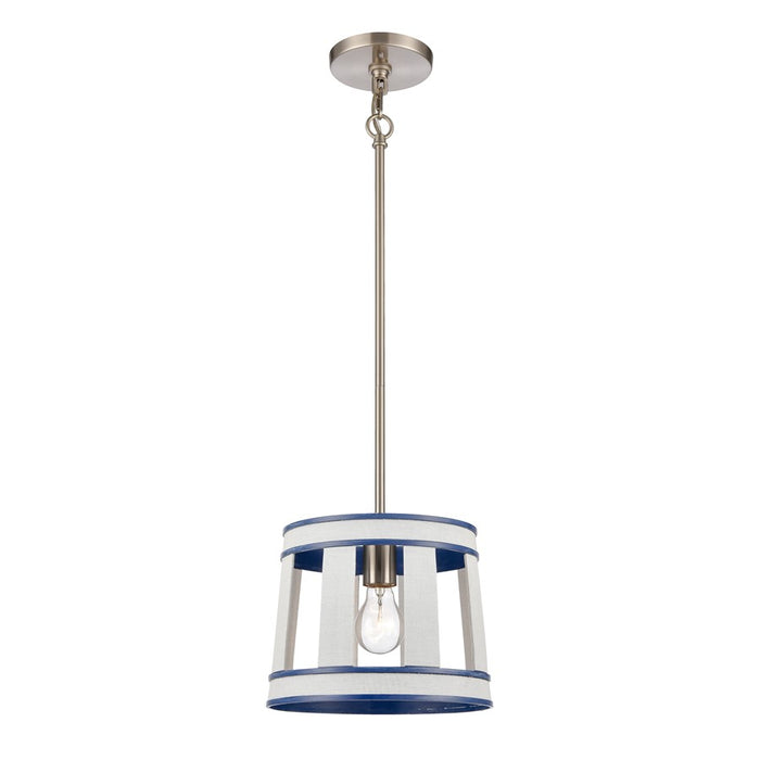 Atlas Lighting White Burlap 10'' Wide 1Lt Pendant, Ocean Blue/White