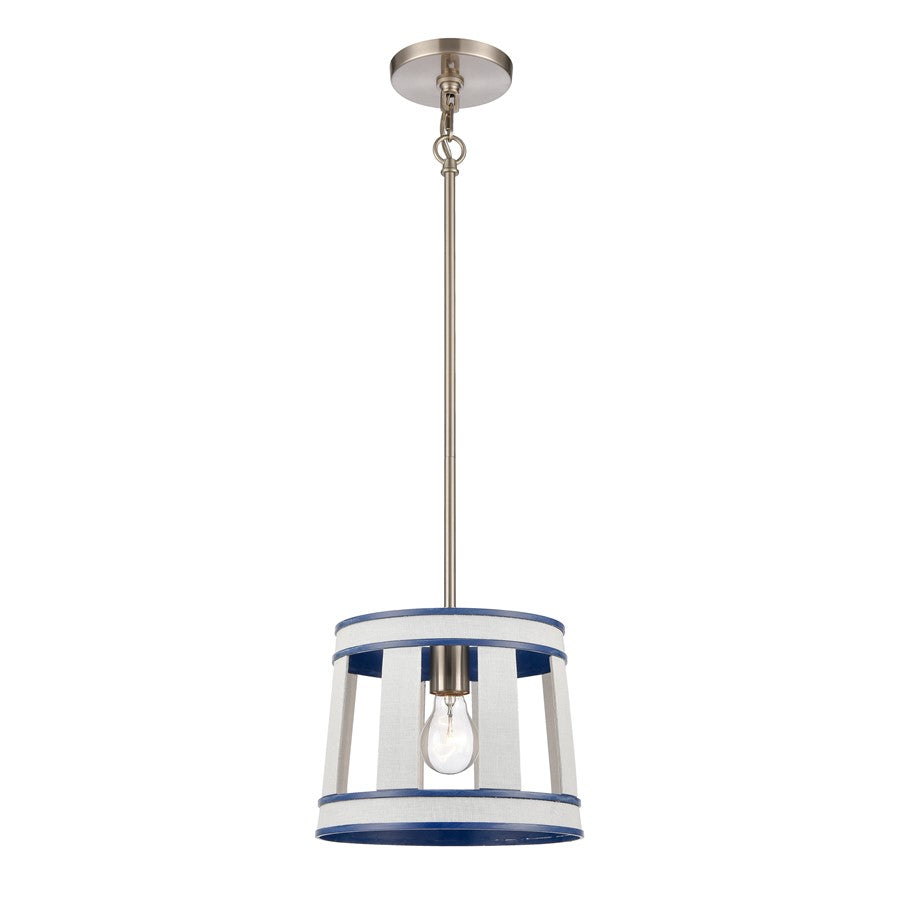 Atlas Lighting White Burlap 10'' Wide 1Lt Pendant, Ocean Blue/White