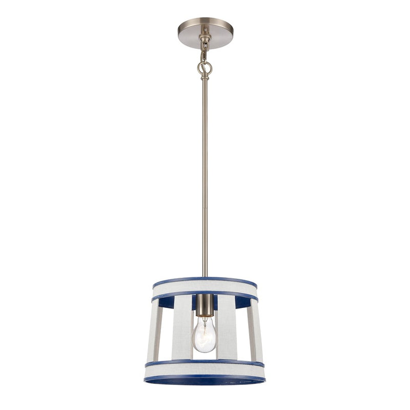 Atlas Lighting White Burlap 10in 1-Light Pendant | Coastal Ocean Blue and White Burlap | Kitchen Island & Dining Room | Model CL11845-WH