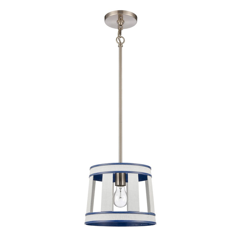 Atlas Lighting White Burlap 10'' Wide 1Lt Pendant, Ocean Blue/White