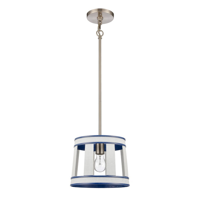 Atlas Lighting White Burlap 10'' Wide 1Lt Pendant, Ocean Blue/White