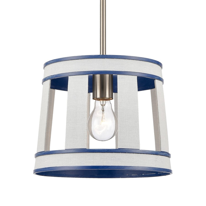 Atlas Lighting White Burlap 10'' Wide 1Lt Pendant, Ocean Blue/White