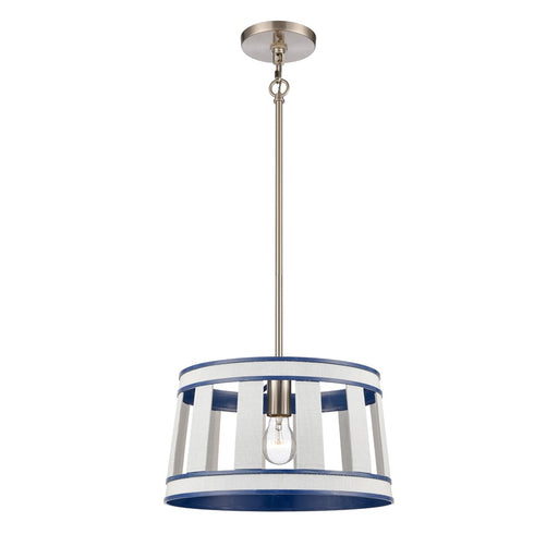 Atlas Lighting White Burlap 14'' Wide 1Lt Pendant, Ocean Blue/White