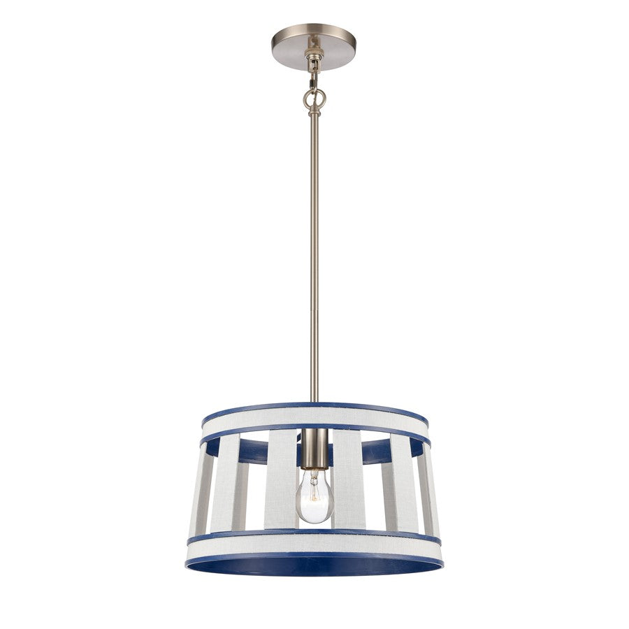 Atlas Lighting White Burlap 14'' Wide 1Lt Pendant, Ocean Blue/White