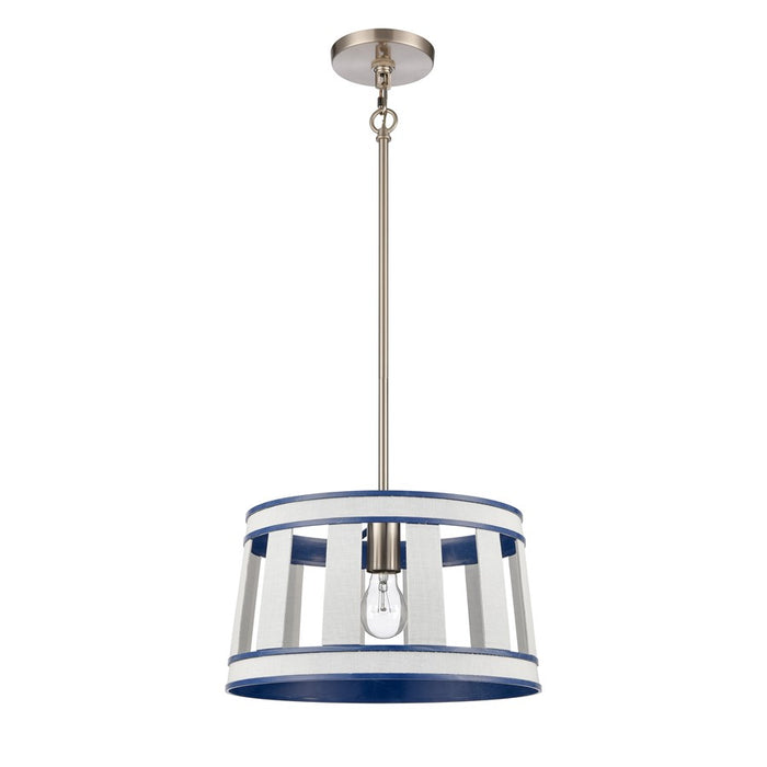 Atlas Lighting White Burlap 14'' Wide 1Lt Pendant, Ocean Blue/White