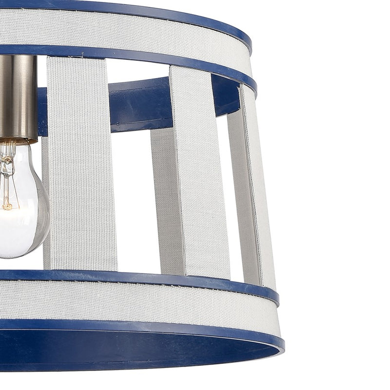 Atlas Lighting White Burlap 14'' Wide 1Lt Pendant, Ocean Blue/White