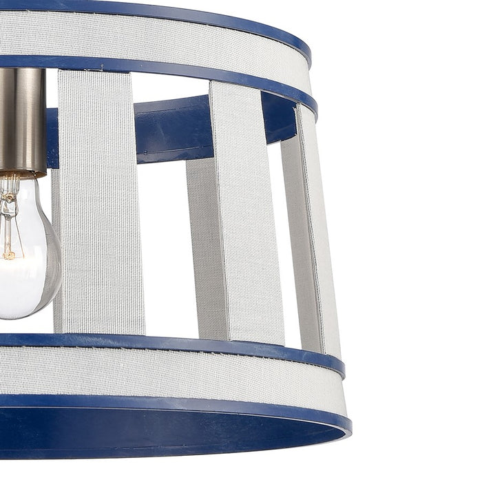 Atlas Lighting White Burlap 14'' Wide 1Lt Pendant, Ocean Blue/White