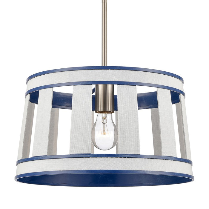 Atlas Lighting White Burlap 14'' Wide 1Lt Pendant, Ocean Blue/White