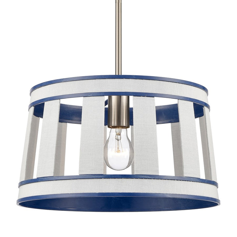 Atlas Lighting White Burlap 14in 1-Light Pendant | Coastal White and Ocean Blue Burlap Shade | Kitchen Island & Dining Room | Model CL11846-WH