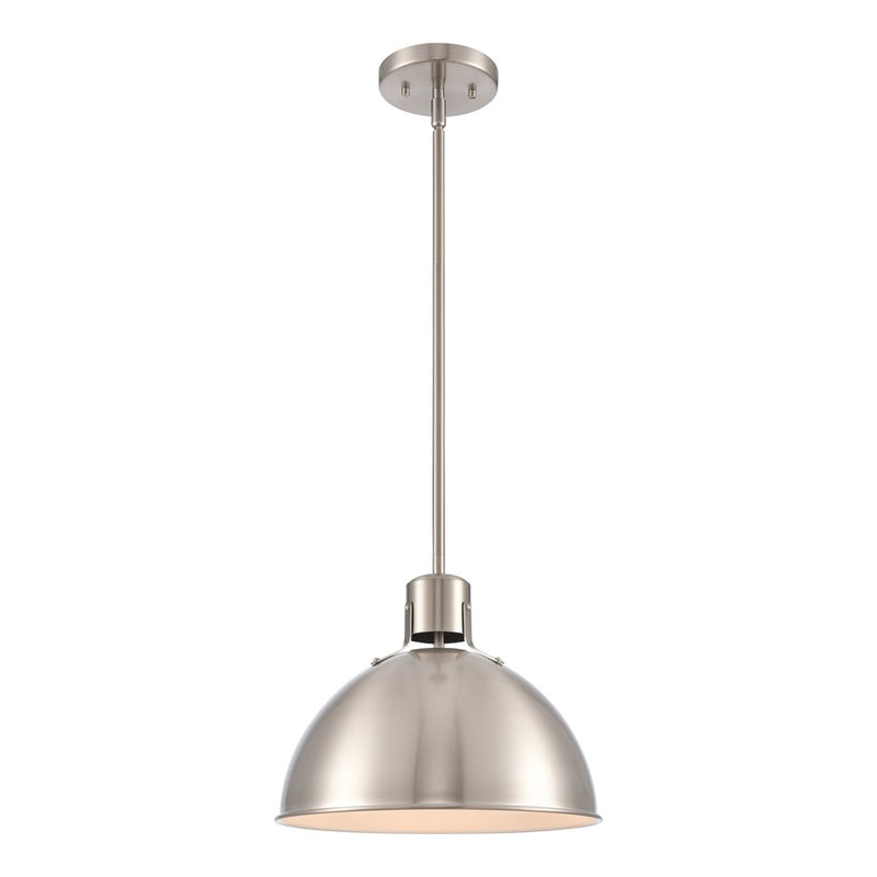 Atlas Lighting Zayne 12in 1-Light Pendant | Modern Brushed Nickel and Silver Metal Dome | Kitchen Island & Dining Room | Model CL11850-NK