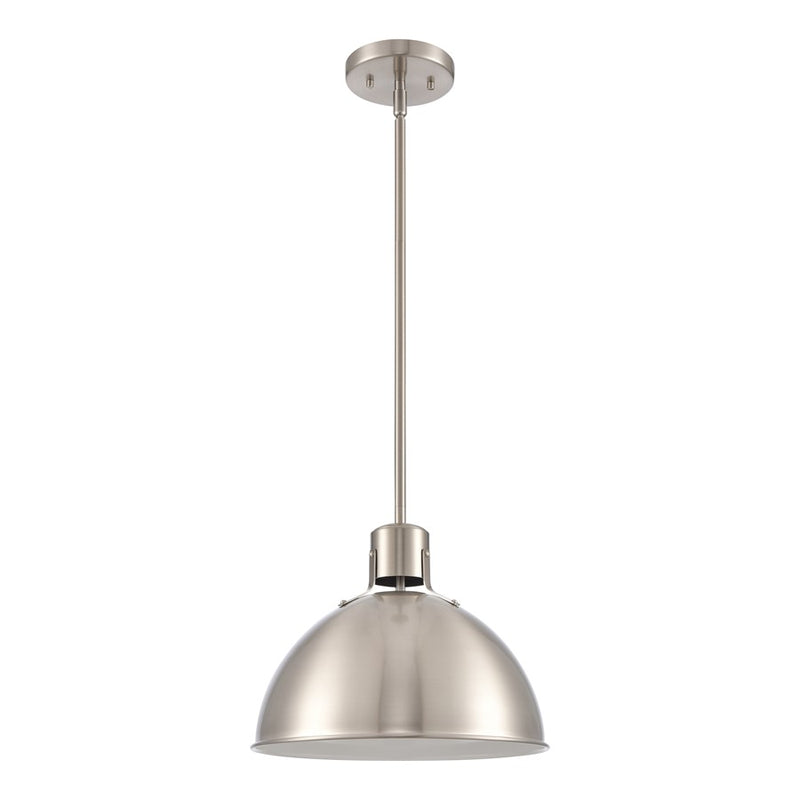 Atlas Lighting Zayne 12in 1-Light Pendant | Modern Brushed Nickel and Silver Metal Dome | Kitchen Island & Dining Room | Model CL11850-NK