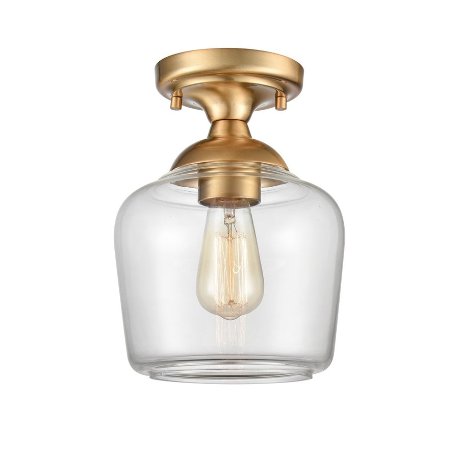 Atlas Lighting Agnes 8''W 1Lt Semi Flush Mount, Satin Brass/Clear