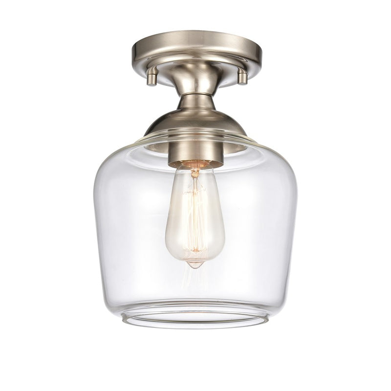 Atlas Lighting Agnes 8in 1-Light Semi Flush Mount | Transitional Satin Nickel and Clear Glass | Hallway & Small Bedroom | Model CL11854-NK