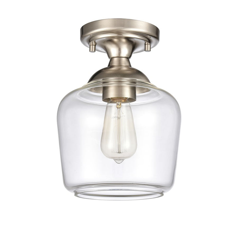 Atlas Lighting Agnes 8in 1-Light Semi Flush Mount | Transitional Satin Nickel and Clear Glass | Hallway & Small Bedroom | Model CL11854-NK