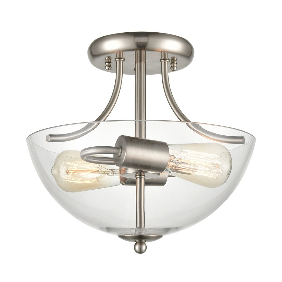 Atlas Lighting Astoria 15'' Wide 2Lt Semi Flush Mount, Nickel/Clear